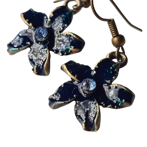 SALE💕 Jewellery Set Blue Flower Pendant Necklace Matching Drop Earrings - Picture 6 of 9